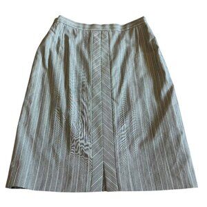 Escada Grey Pinstripe Pencil Skirt New Wool Luxury Office Size 42 Large Women's